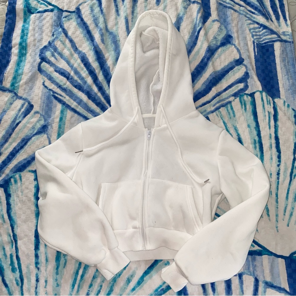 Shein Thermal White Crop Zip-up